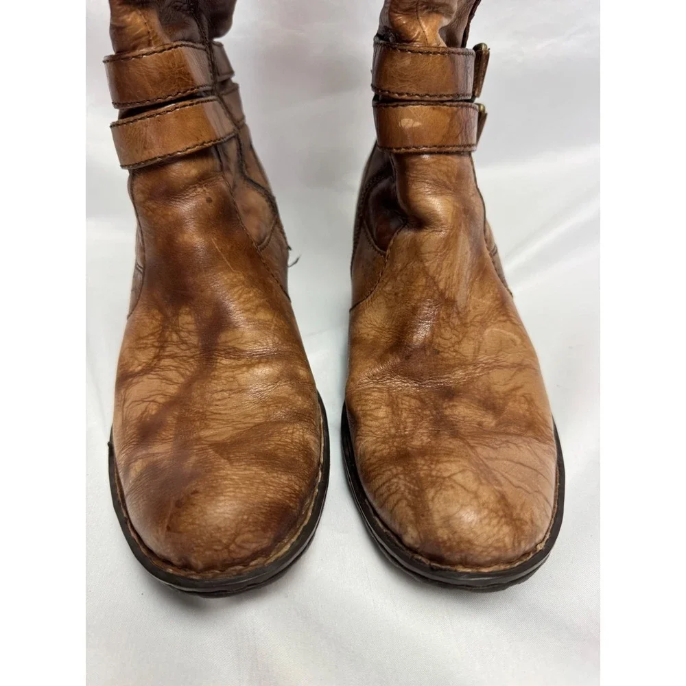 Womens Born Brown Leather Knee High Boots Riding Distressed Size 10